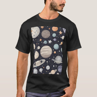 Planeten und Sterne Niedliches Random Muster T-Shirt