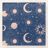 Planeten- und Sternmuster Glasuntersetzer (Vorderseite)