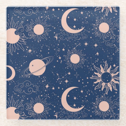 Planeten- und Sternmuster Glasuntersetzer (Vorderseite)