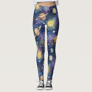 Planeten und Sternzeichen Nahtloses Muster Leggings