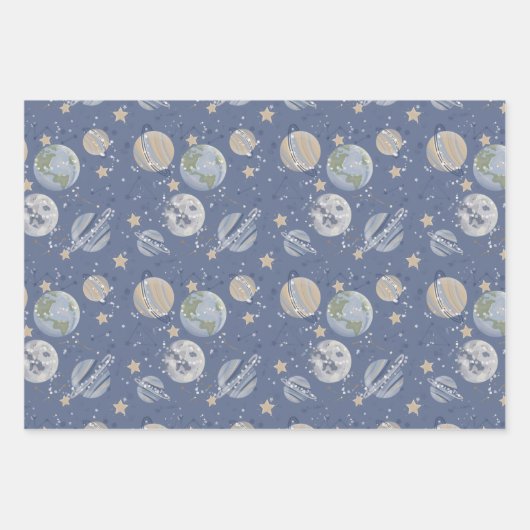 Planeten Weltraumastronaut Geschenkpapier Set (Vorderseite)