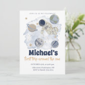 Planeten Weltraumgalaxie Geburtstag Einladung (Stehend Vorderseite)