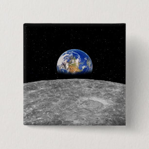 Planetenerde, die über Mond steigt Button