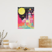 Planetenpanorama: Eine lebendige Stadt und kosmisc Poster (Küche)