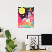 Planetenpanorama: Eine lebendige Stadt und kosmisc Poster (Heimbüro)