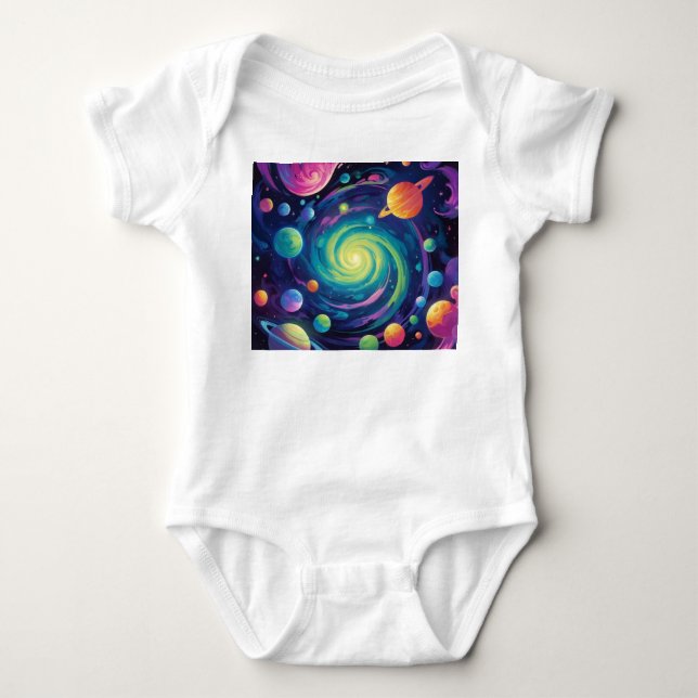 Planetenspin Baby Strampler (Vorderseite)