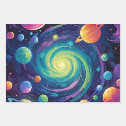 Planetenspin Geschenkpapier Set (Vorderseite 3)