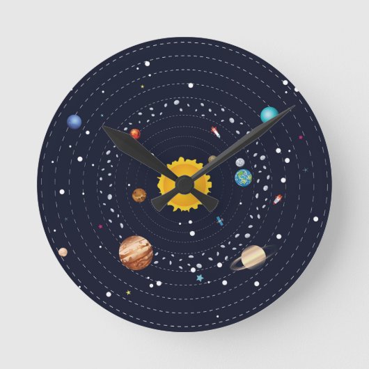 Planets of Solar System Runde Wanduhr (Vorderseite)