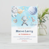 Planets Rocket Ship - Weltraum Geburtstag Einladung (Stehend Vorderseite)