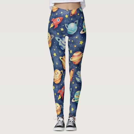Planets Rocket Ships Stars Galaxy Leggings (Vorderseite)