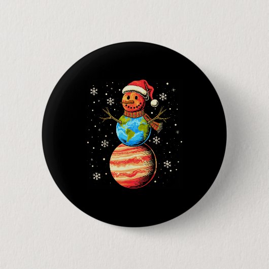 Planets Snowman Space Funny Christmas Astronomy Fo Button (Vorderseite)
