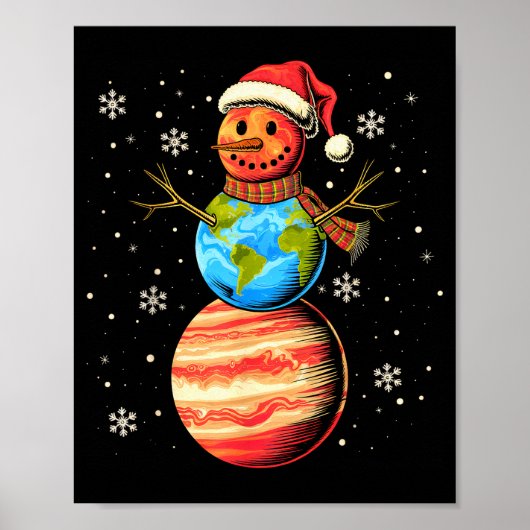 Planets Snowman Space Funny Christmas Astronomy Fo Poster (Vorne)