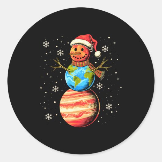 Planets Snowman Space Funny Christmas Astronomy Fo Runder Aufkleber (Vorderseite)
