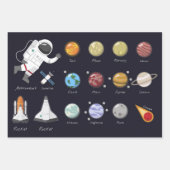 Planets Solar System Astronaut Graphic 3-Piece Geschenkpapier Set (Vorderseite 3)