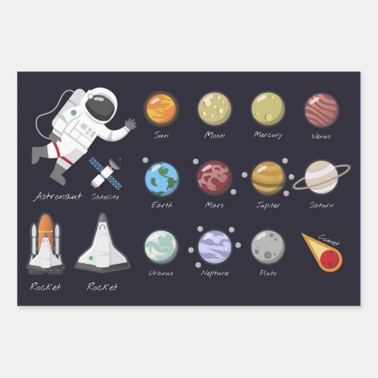 Planets Solar System Astronaut Graphic 3-Piece Geschenkpapier Set (Vorderseite 3)