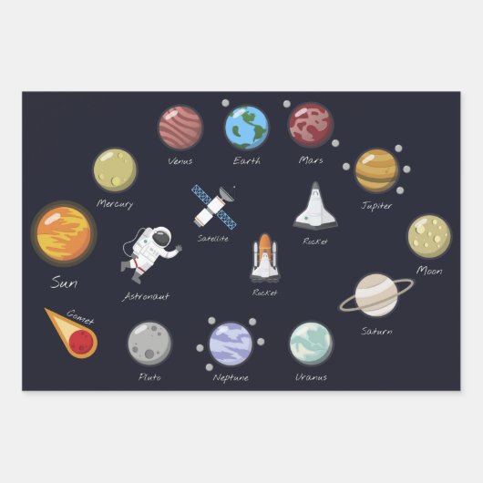 Planets Solar System Astronaut Graphic 3-Piece Geschenkpapier Set (Vorderseite 2)