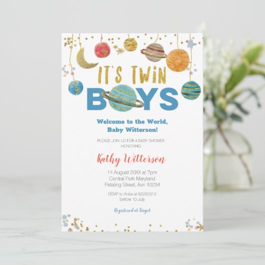 Planets Weltraumdusche Einladung (Stehend Vorderseite)