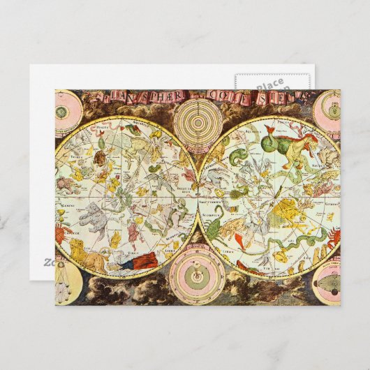 Planisphæri Coeleste 1698 - Astrologie Chart Postkarte (Vorne/Hinten)