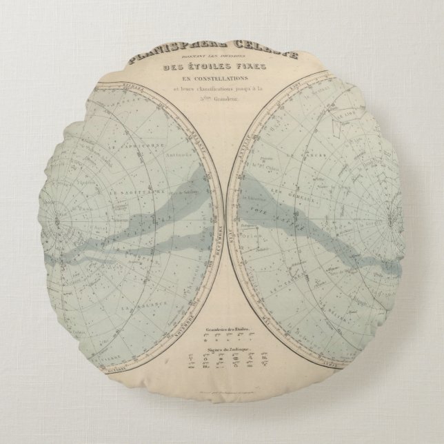 Planisphere Celeste Hemisphäre Rundes Kissen (Vorderseite)