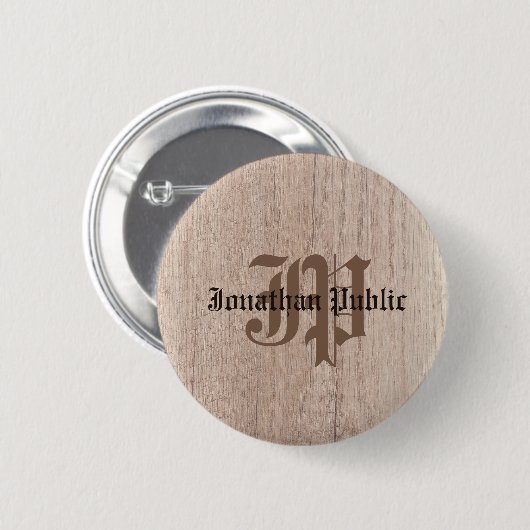Plank Board Wood Look Monogram Template Old Script Button (Vorne & Hinten)