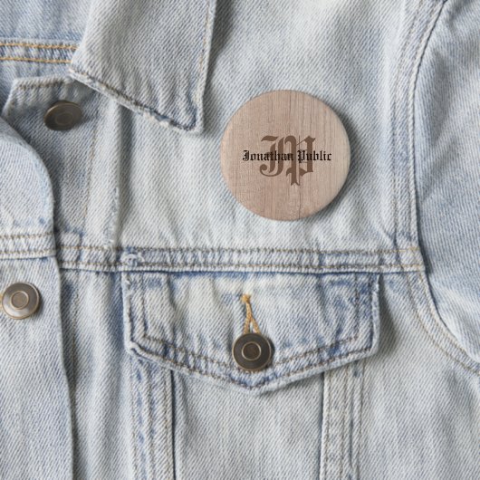 Plank Board Wood Look Monogram Template Old Script Button (Beispiel)