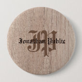 Plank Board Wood Look Old Script Mit Monogramm Button (Vorderseite)