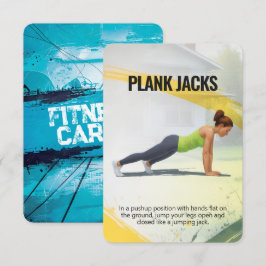 Plank-Jack-Fitness-Karte mit blauem Hintergrund Save The Date