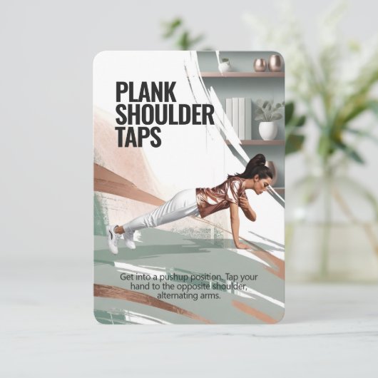 Plank Shoulder Stecht Fitness Card mit rosa Backin Save The Date (Stehend Vorderseite)