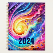 PLANNER 2024 FARBIGE ABSTRAKT GALAXY-DESIGN PLANER (Vorderseite)