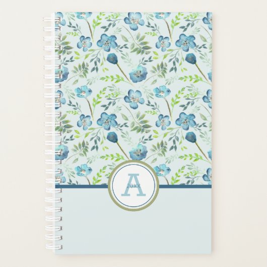 Planner Monogram Blue Green Floral Muster Planer (Vorderseite)
