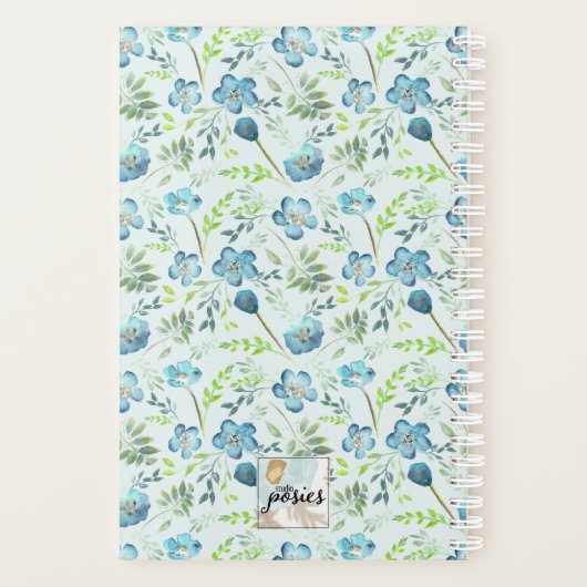 Planner Monogram Blue Green Floral Muster Planer (Rückseite)