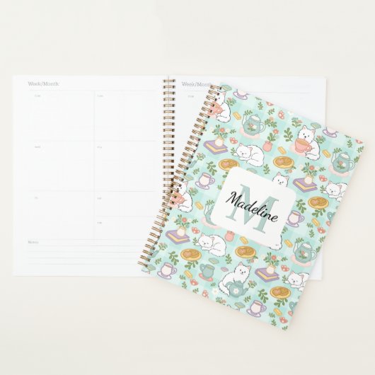 Planner Monogram Tea & Bookish Cats Green Planer (Anzeige)