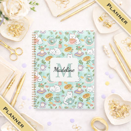 Planner Monogram Tea & Bookish Cats Green Planer