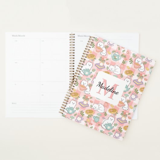 Planner Monogram Tea & Bookish Cats Pink Planer (Anzeige)