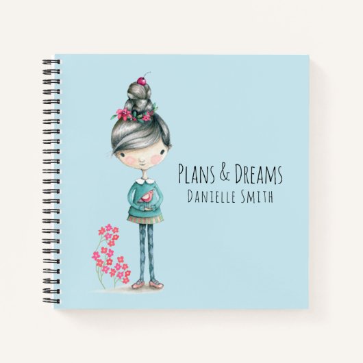 "Plans & Dreams" Niedliches Boho Girl with Bird Notizblock (Vorderseite)