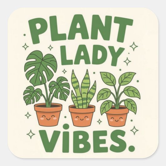 Plant lady vibes Adorable Greenery Quadratischer Aufkleber (Vorderseite)