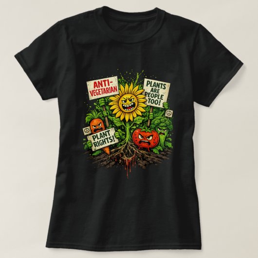 Plant Rights Protest – Angry Veggie Revolution T-Shirt (Design vorne)