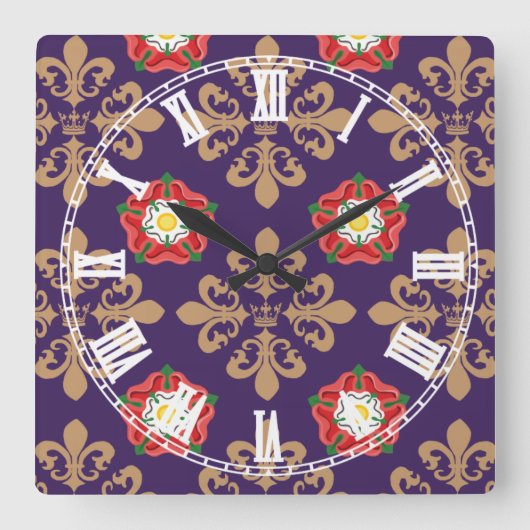 Plantagenette-Flechtmuster Quadratische Wanduhr (Vorderseite)