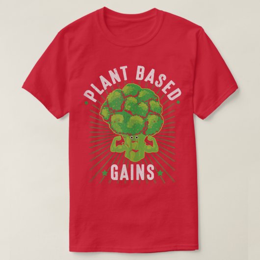 PlantBased Gains Funny Broccoli Vegan Gym Workout T-Shirt (Design vorne)