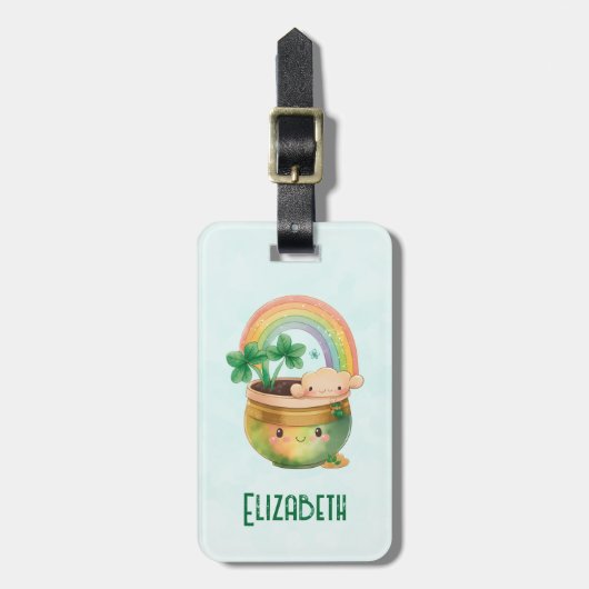 Planter mit Regenbogen und Klee Gepäckanhänger (Vorderseite vertikal)