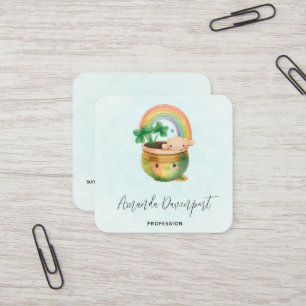 Planter mit Regenbogen und Klee Quadratische Visitenkarte