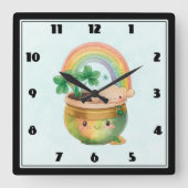 Planter mit Regenbogen und Klee Quadratische Wanduhr (Vorderseite)