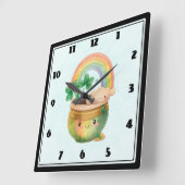 Planter mit Regenbogen und Klee Quadratische Wanduhr (Winkel)