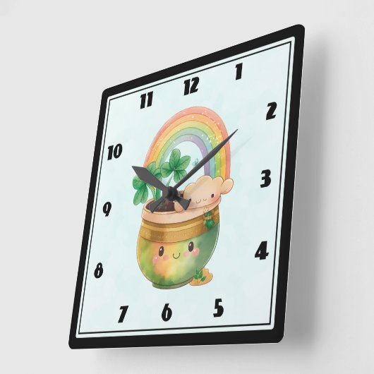 Planter mit Regenbogen und Klee Quadratische Wanduhr (Winkel)