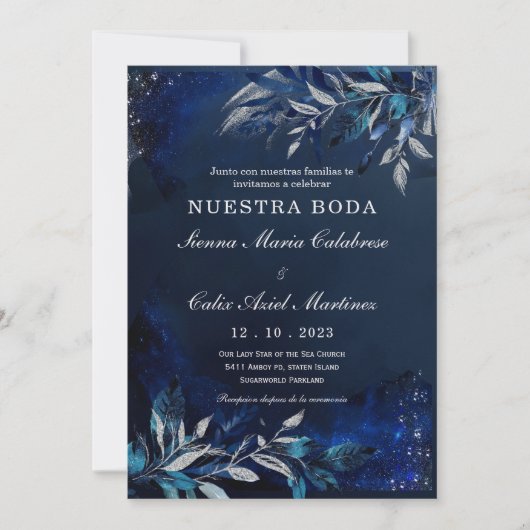 Plantilla de boda azul y blanca einladung (Vorderseite)