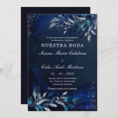 Plantilla de boda azul y blanca einladung (Vorne/Hinten)