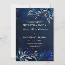 Plantilla de boda azul y blanca einladung