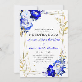 Plantilla de boda en azul real y dorado einladung