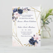 Plantilla de invitación de boda azul real y rubor einladung (Stehend Vorderseite)