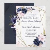 Plantilla de invitación de boda azul real y rubor einladung (Vorne/Hinten)